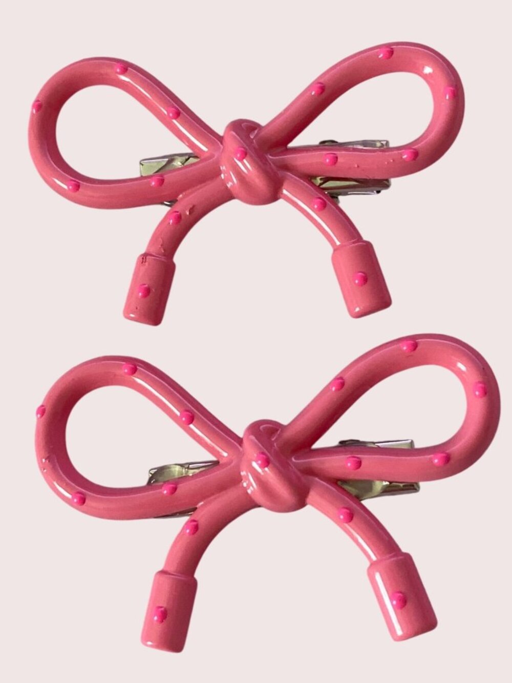 Chic Solid Dark Pink Bow knot Dot Korean Hair Accessory plastic Clip 1Pair